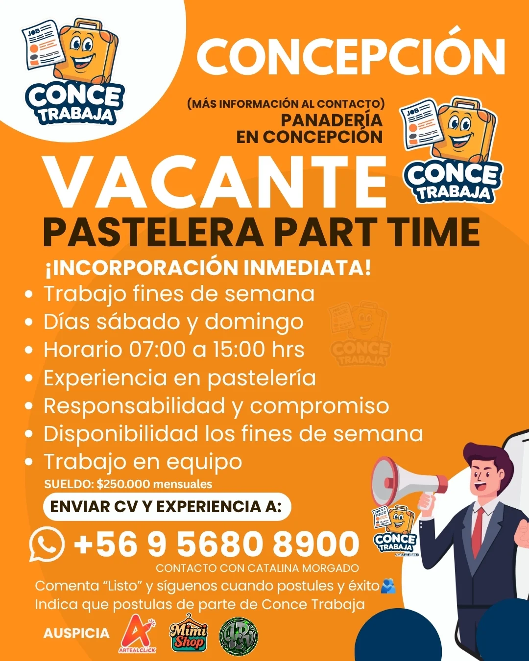 Pastelera Part Time en Concepción